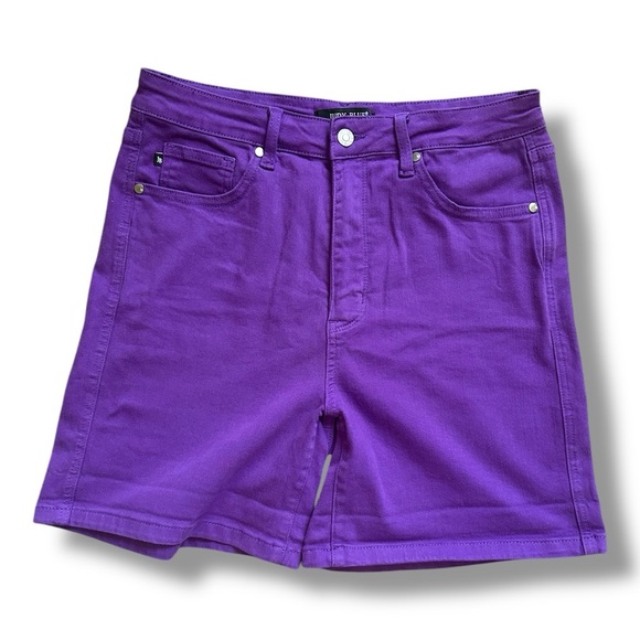 Judy Blue Violet Hi-Rise Tummy Control Purple Denim Shorts Womens Size XL Summer - Picture 2 of 16